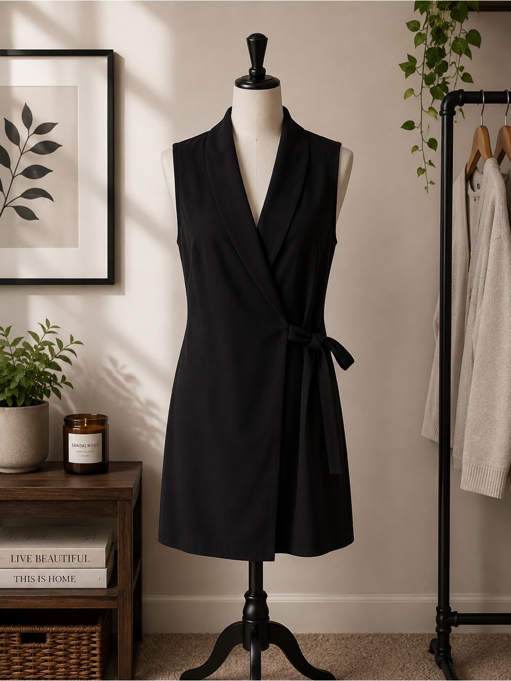 Zara Black Sleeveless Wrap Mini Dress with Tie